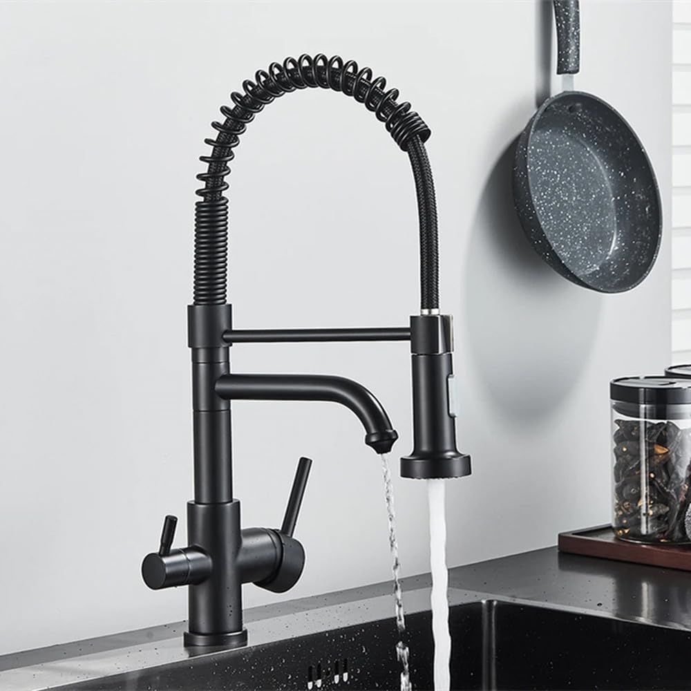 FCXWEVR Brushed Matte Black Kitchen Faucet 360° Rotation Water Filter Tap with Brass Dual Mode Hot & Cold Mixer for Purification & Easy Installation