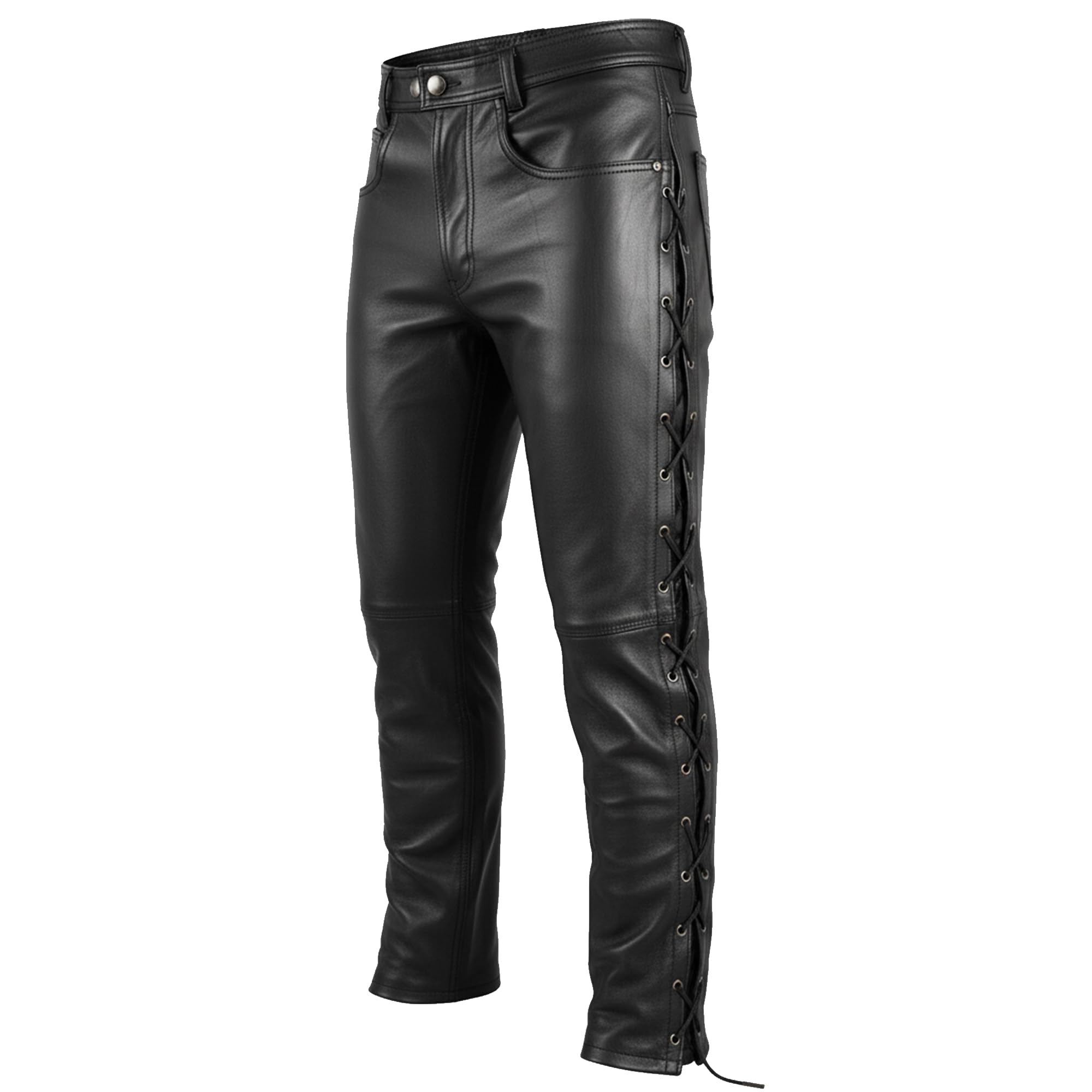 Herren Lederhose lederjeans bikerjeans Jeans Hose aus Echtleder seitlich geschnürt