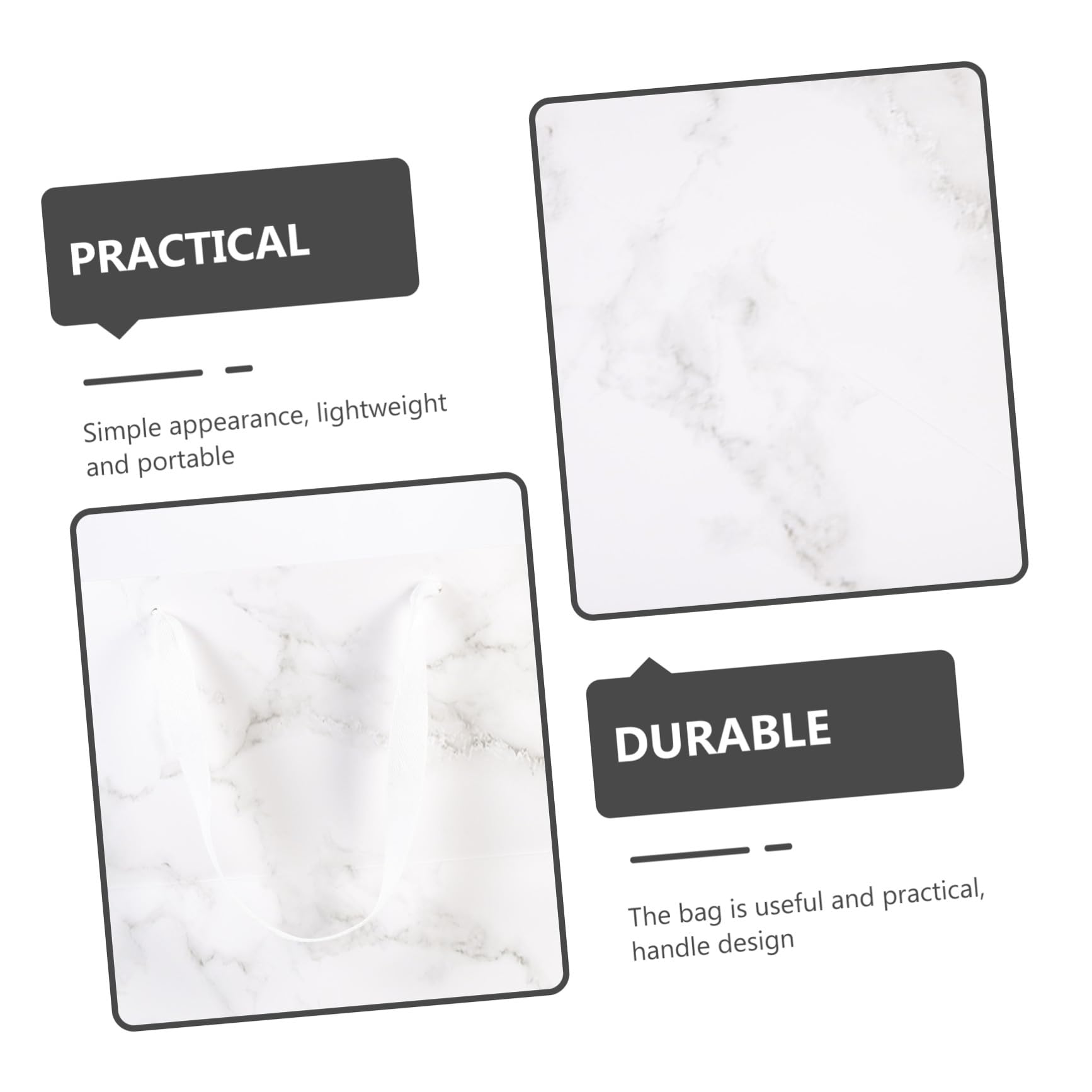 MALUGOGO 6 Stück pack Weiße Geschenktüten mit Marmoroptik Papiertüten mit Henkel Tragbar und Schlicht für Geschenkverpackung und Blumensträuße