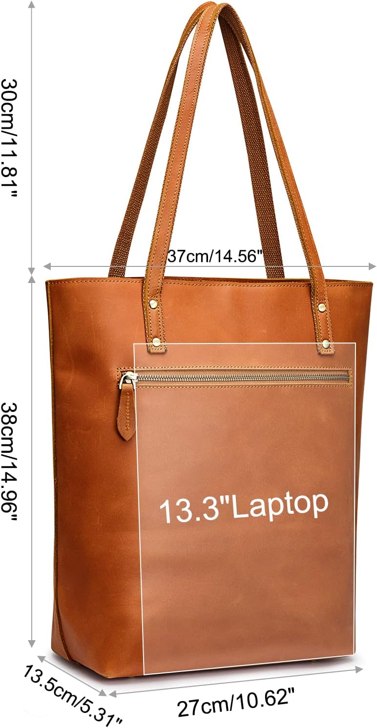 S-ZONE Women Vintage Genuine Leather Tote Bag Large Shoulder Purse Work Handbag | Vintage, Genuine Leather, Large, Purse, Work - Image 4