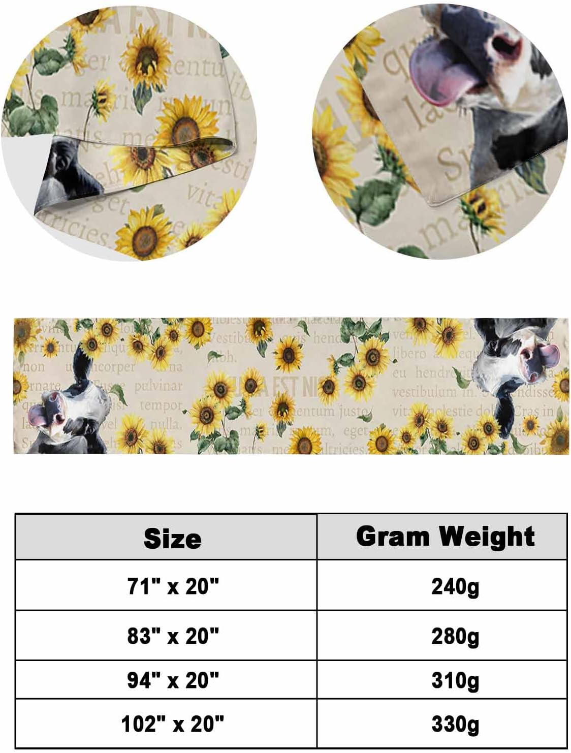 Bed Runner Scarf Rustic Sunflower, America Western Country Cattle Cow Bedding Scarf Decorative Bed Runners Cover for Home Bedroom Hotel Wedding Room Bed Scarf for Foot of Bed Queen 83x20in