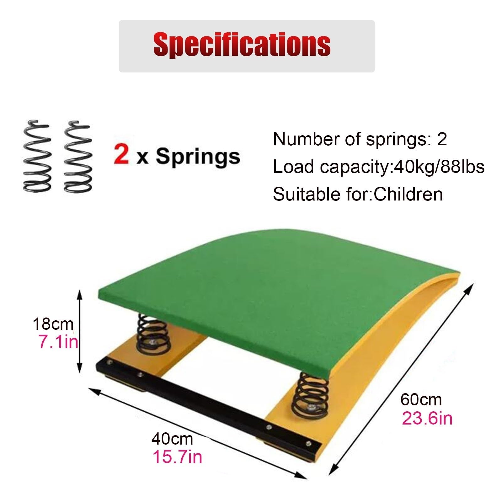 RENLXFI Hardwood Gymnastics Springboard for Kids, Vaulting Spring Board with 2 Springs, Training Spring Board for Home/School/Gymnasts/Beginner (Size : 40x60x18cm)