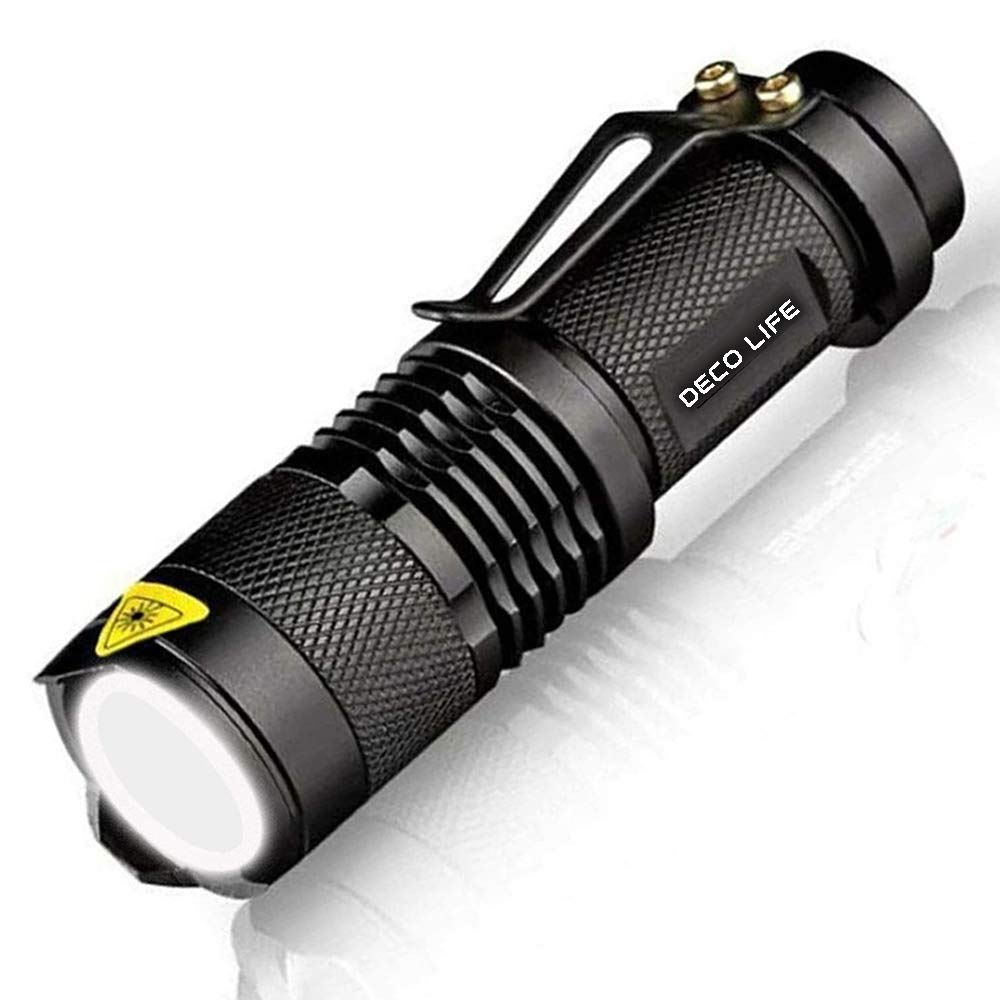 Deco Life® LED Flash Light Pocket Torch Portable & Powerful Mini Tactical Flashlight Torch Super Bright High Powered Small Torch for Camping, Fishing, Walking etc - Only 1xAA Battery Required
