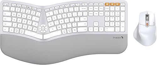 Miniatura 9 de ProtoArc Teclado y mouse ergonómico, EKM01 Plus Combo de teclado y mouse inalámbricos Bluetooth de tamaño completo, reposa muñecas acolchado, diseño