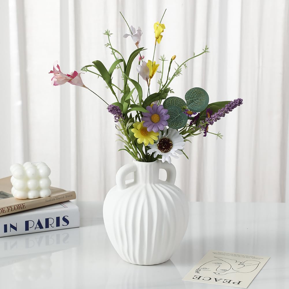 Anding Large Ceramic Rustic Vase 6 inch Minimalist Decorative Farmhouse Tall Vase for Home Decor Living Room Shelf Decor Enterway Wedding Table DecorationWhite(A357White) - Image 8