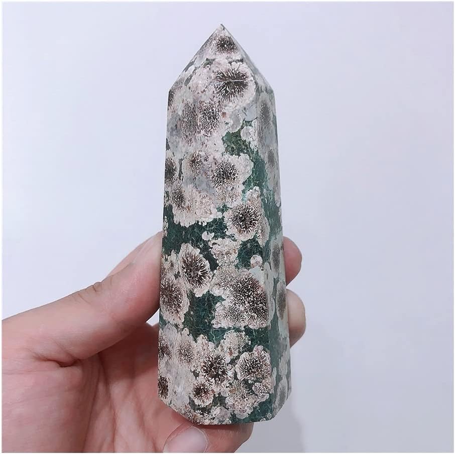 Health & Household Natural Green Cherry Blossom Agate Crystal Quartz Obelisk Energy Healing gem Room Decoration Furniture Aquarium (Color : 130-150g, Size : 2pc)