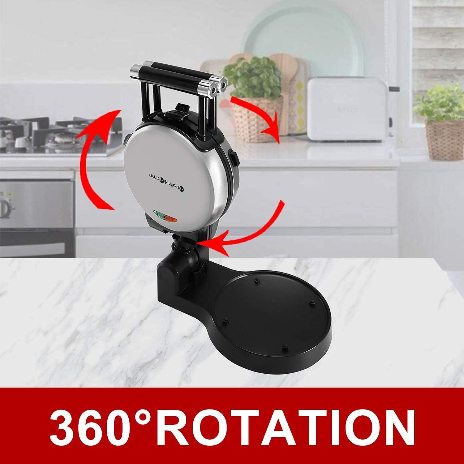 360 Rotating Belgian Multifunction Nonstick Baking Waffle Maker with 2 sets of Interchangeable Belgian Waffle and Omelet Baking plates