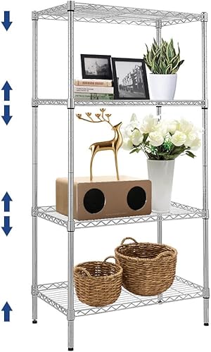 Estantería de alambre de 4 niveles, estantes de alambre de altura ajustable con capacidad de 265 libras, estantería de alambre de metal para