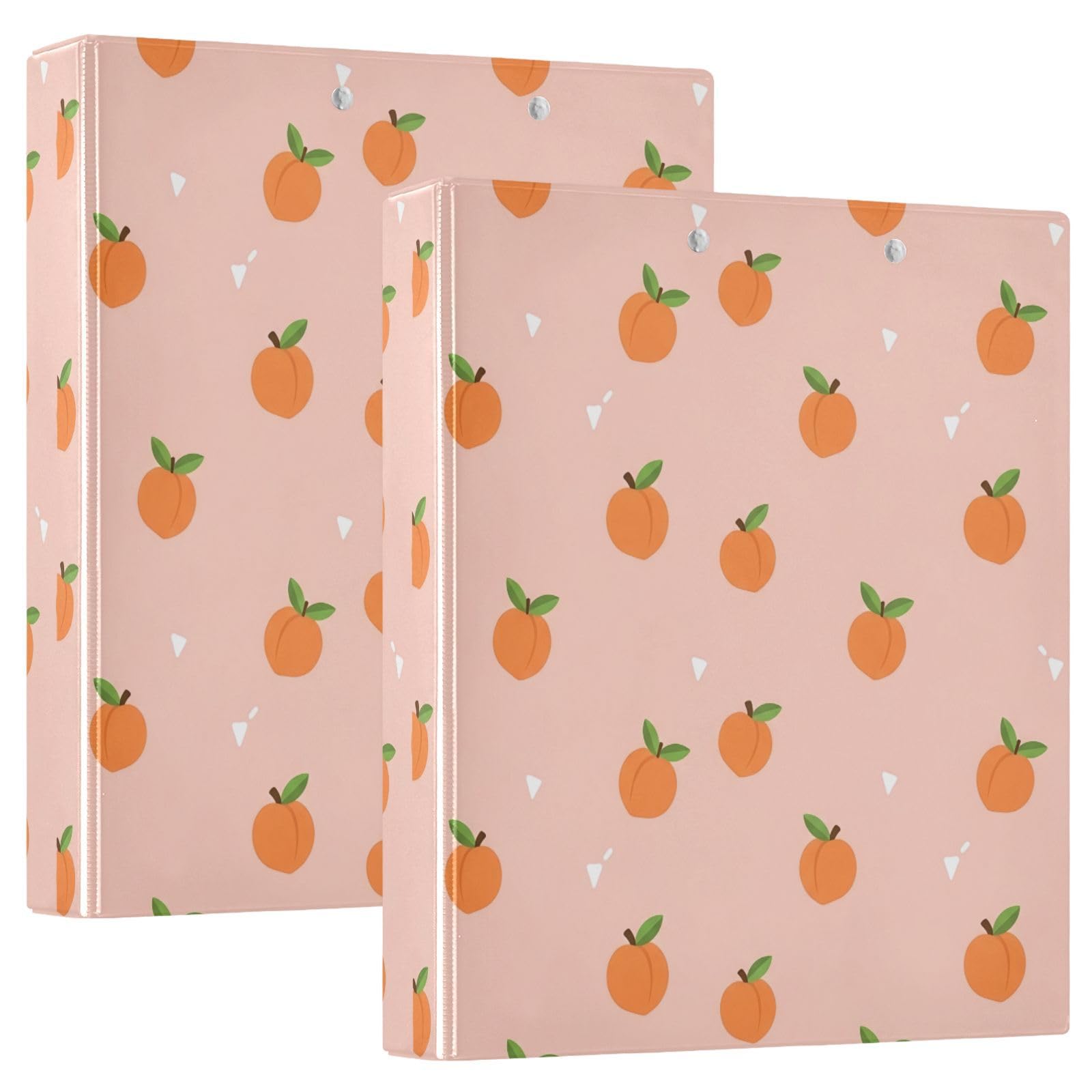 Raccoglitori a 3 anelli, 3,8 cm, motivo pesche, decorativo, con clip in metallo, formato A4, organizer per casa e ufficio, confezione da 2