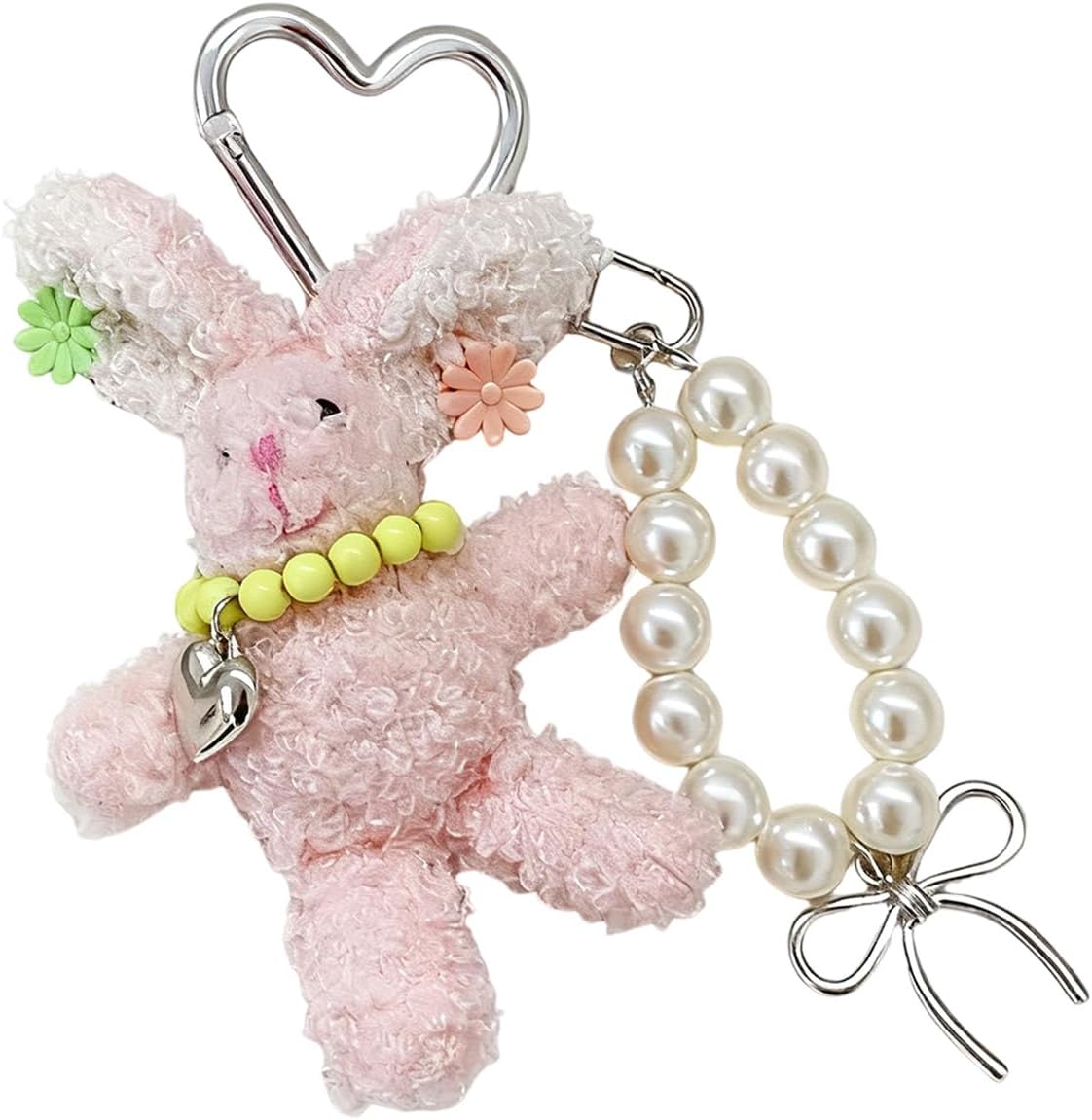 Lovely Rabbits Pearls Hair Clip Phone Charm Plush Keychain Bag Accessory Soft PP Cotton Lovely Rabbits Stuffed Keyring