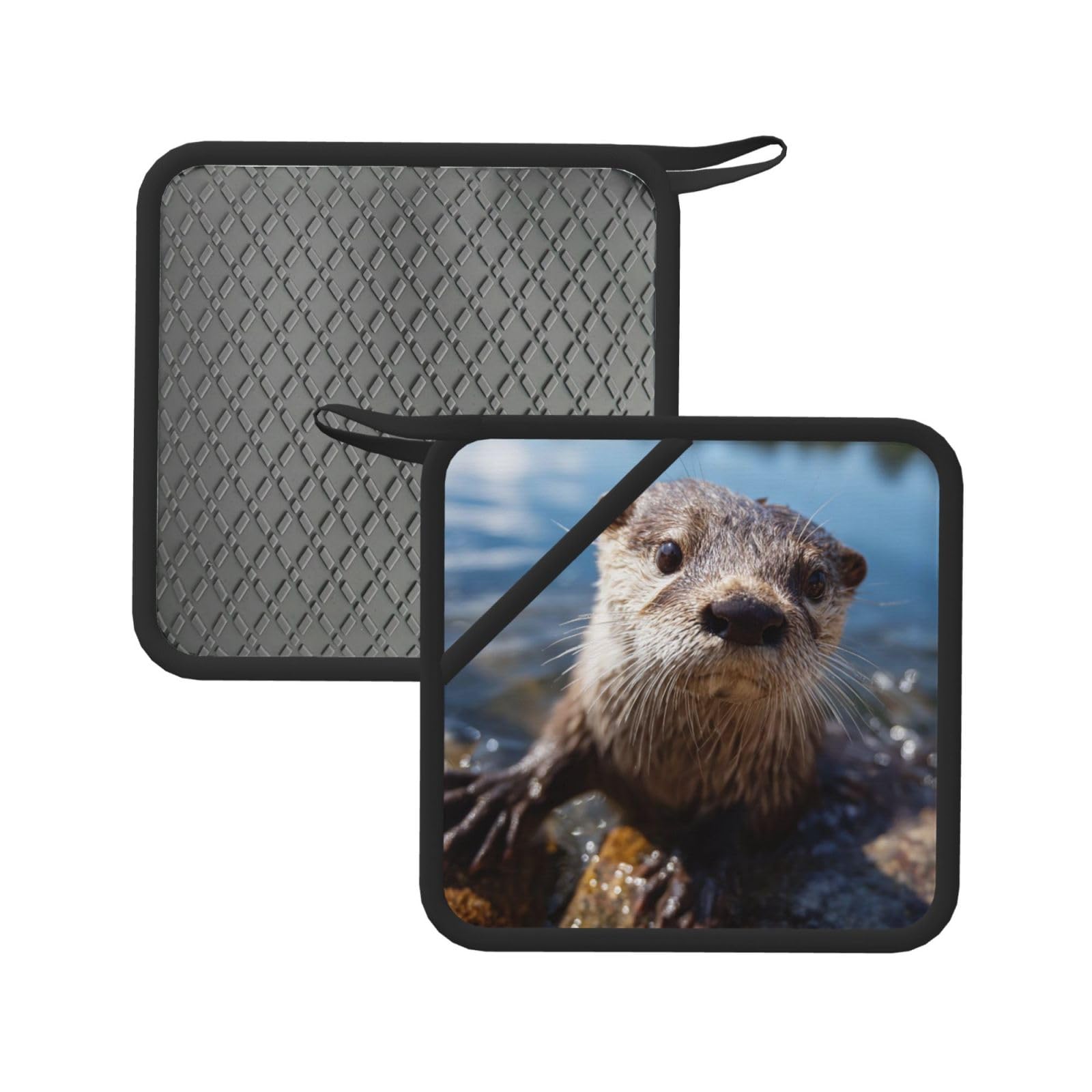 Pot Holders Set of 2 Kitchen Heat Resistant Potholders Otter Playing in The Water Silicone Aunty-hot Pad Cotton Lining Oven Hot Pads for Cooking Baking BBQ Microwave Kitchen