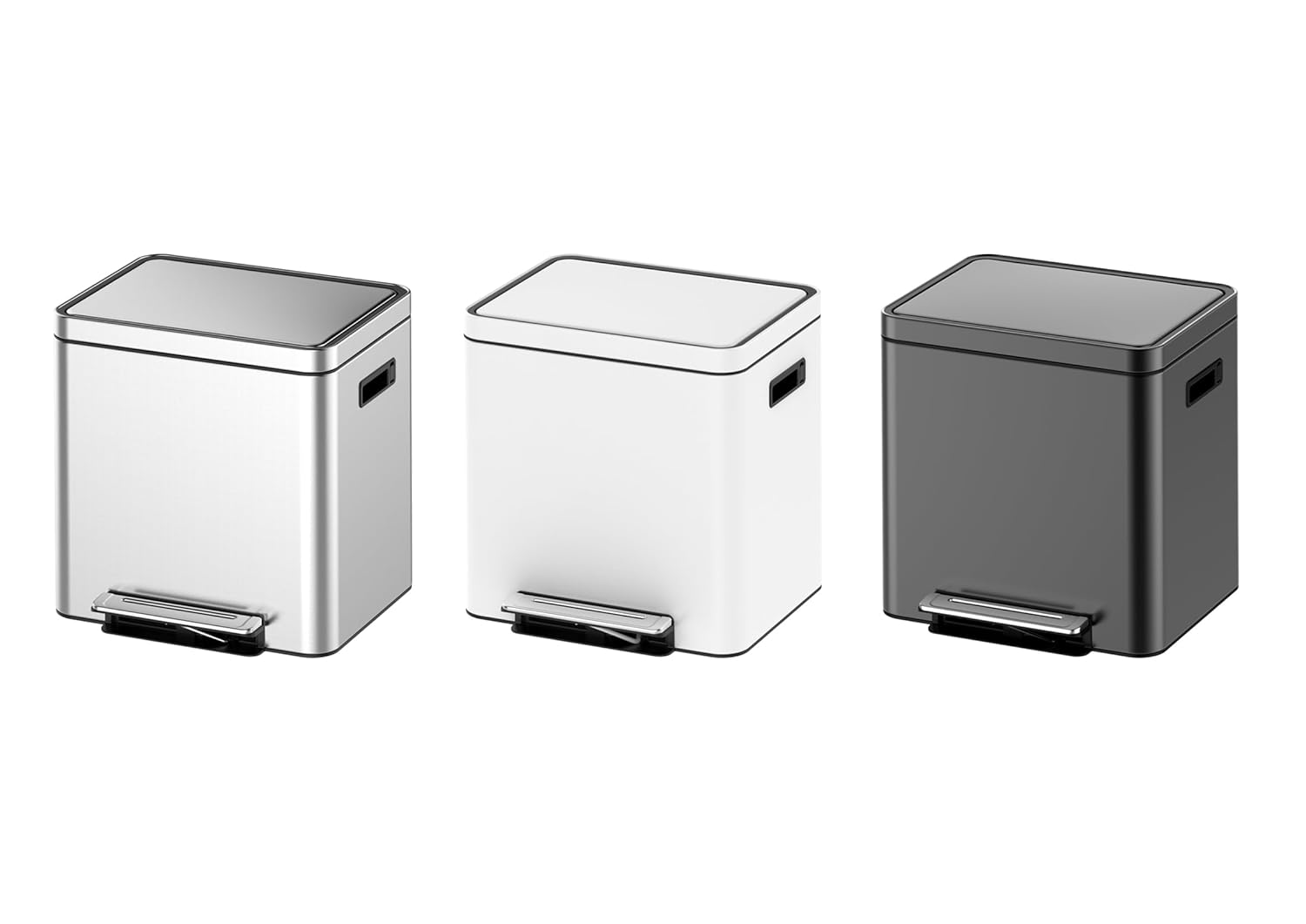 Dual Compartment Stainless Steel Step Trash Can with Soft-Close Lid – 2 Removable Buckets for Waste and Recycling Separation, Ideal for Kitchen Use