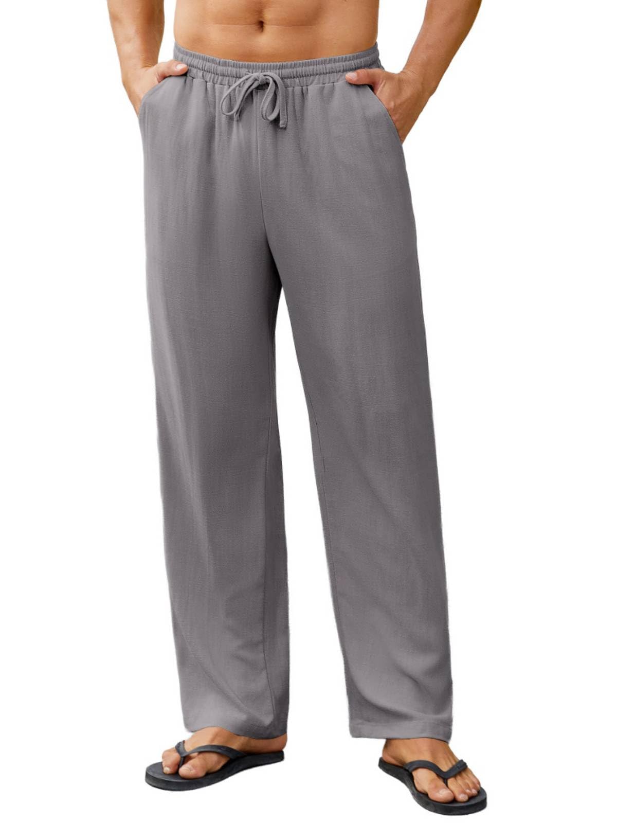 Mens Linen Pants Casual Beach Summer Yoga Pant Elastic Waist Drawstring Lightweight Trousers