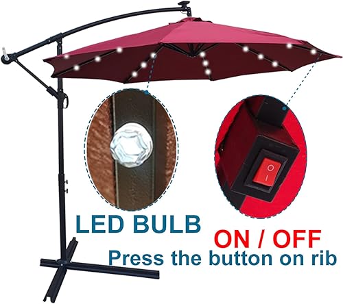 Miniatura 4 de Paraguas voladizo de 10 pies para colgar en el patio al aire libre con base cruzada, luz LED solar, sombrilla de patio para jardín, terraza, patio