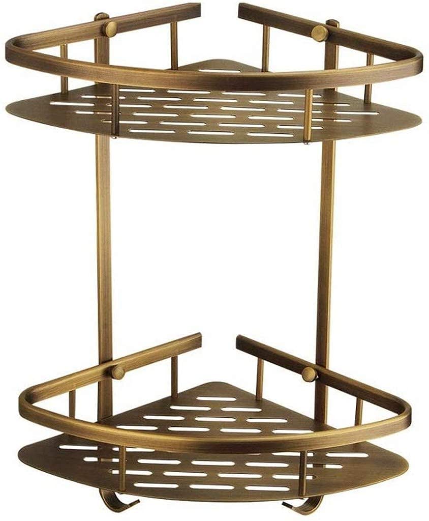 Antique Wall Mount Bathroom Shelf Rack Hanging Double Tier Toilet Bronze Corner Frame Basket Space Aluminum Organizer Holder