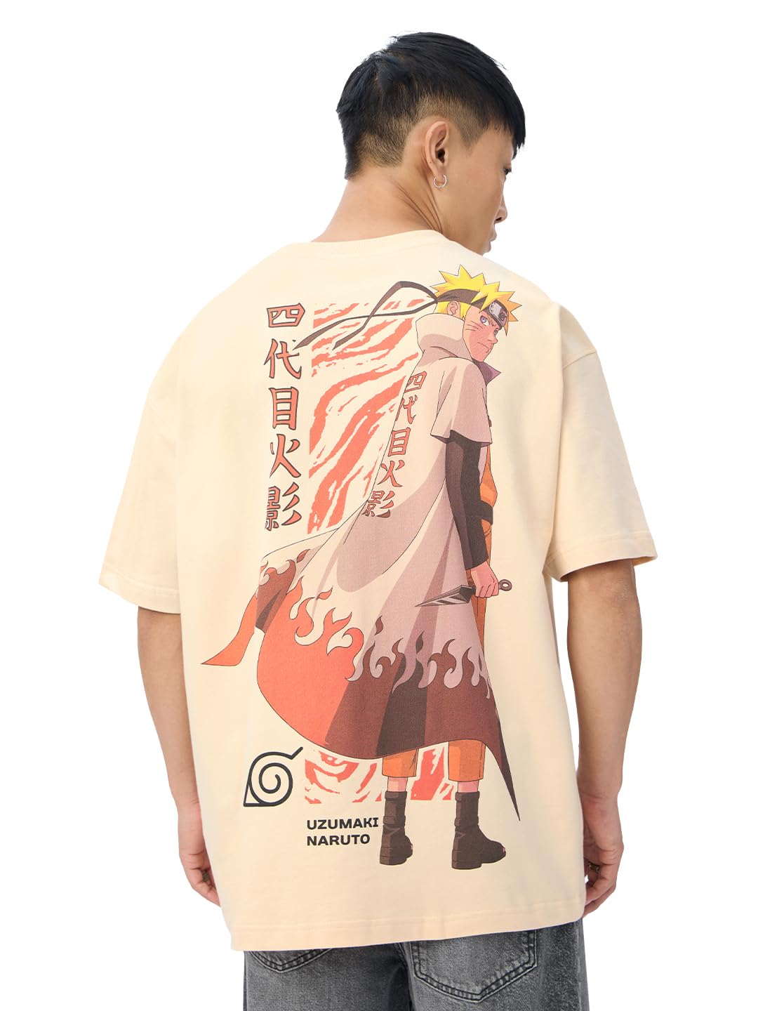 Naruto Shippuden: Hokage Men and Boys Short Sleeves Round Neck Off White Graphic Printed Cotton Oversized T-Shirts-image-32
