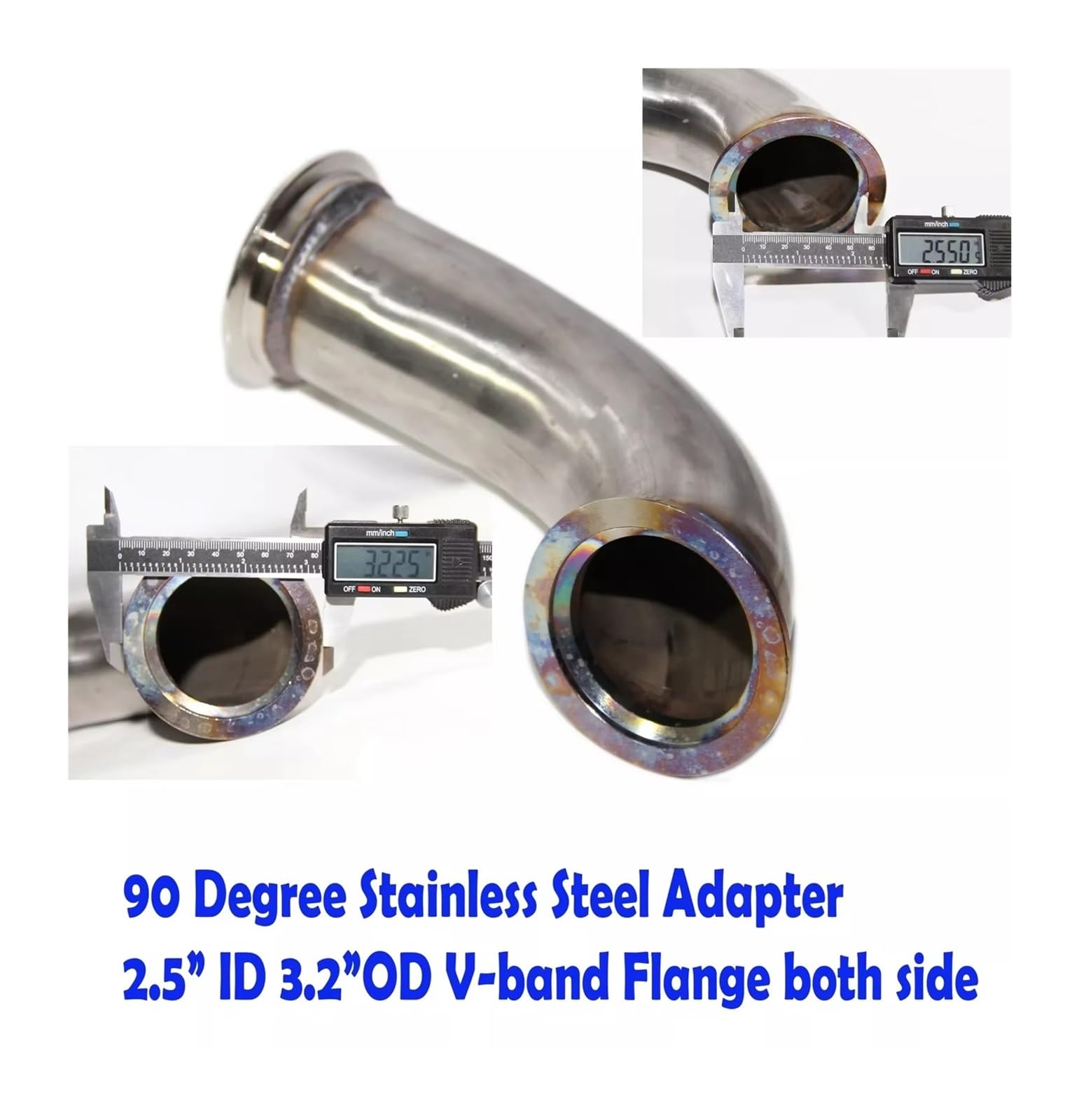 Terminale di Scarico Adattatore universale a gomito da 90 gradi in acciaio inox, flangia a V da 2,5"ID terminale scarico auto