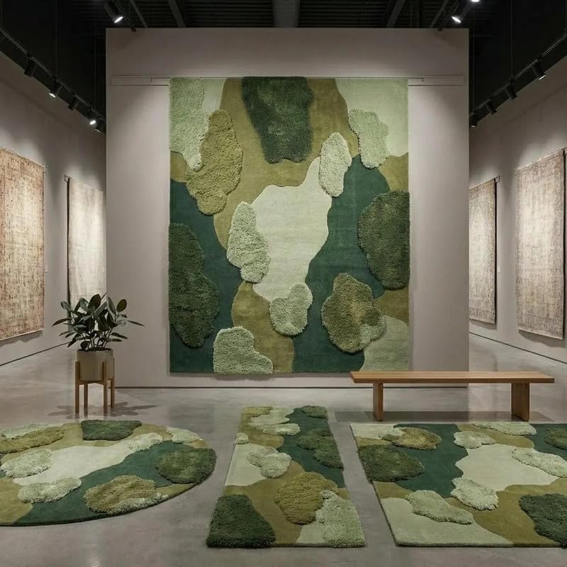 Kids Play Rug Hand Tufted Wool Area Rug Green Abstract Soft Plush Carpet for Bedroom Nursery Living Room 10x14 ft (120x168 inch)