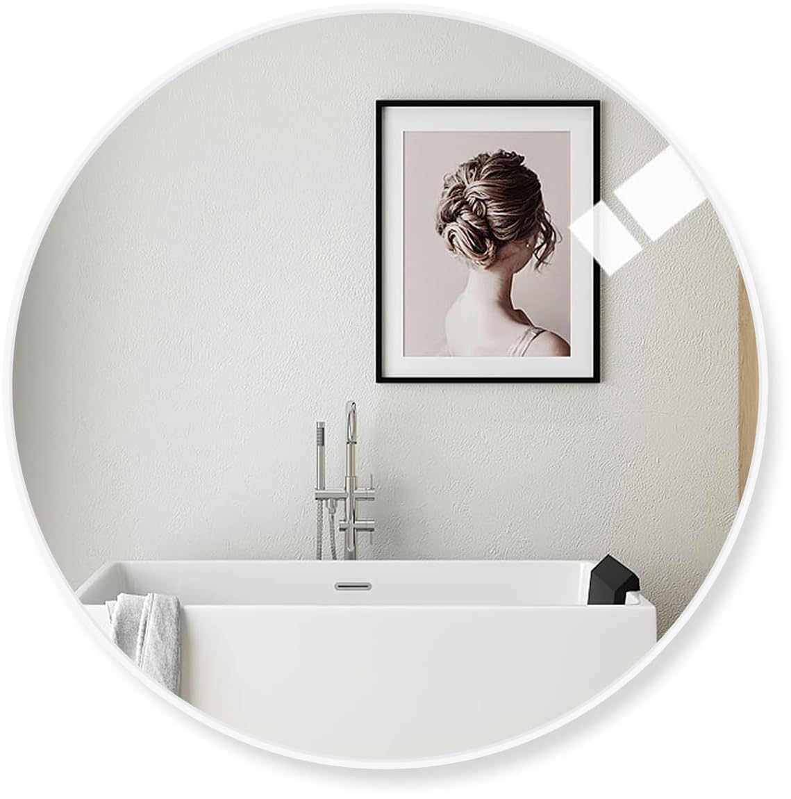 Round Bathroom Mirror,50cm Circle Mirror Brushed Frame Wall Mirror Metal Framed HD Glass Wall for Makeup Bathroom Living Room Entryway White