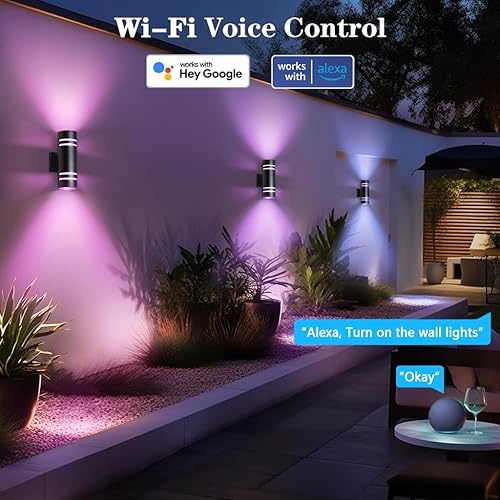 Vista 12 de KIZON Paquete de 2 lámparas de exterior del atardecer al amanecer, modernas lámparas de pared para exteriores negras, accesorios de iluminación