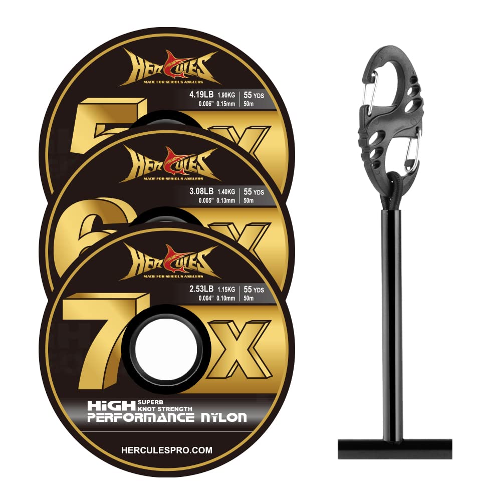 HERCULESFly Fishing Tippet 3 Pack with Fly Tippet Holder, 55 Yards