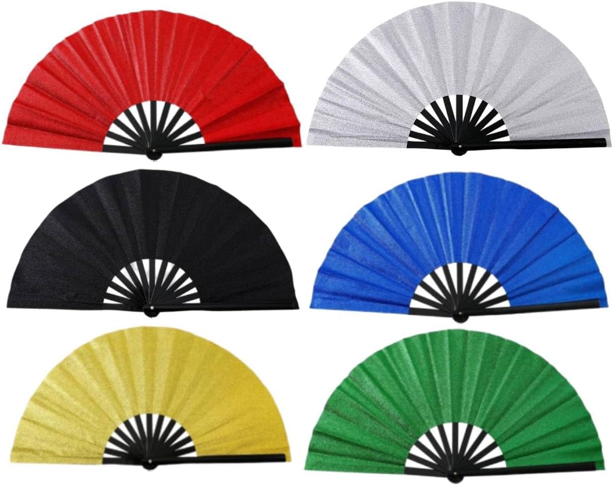 13 in Boots on The Ground Fan, 2025 New Large Holographic Folding Hand Fan Line Dance Popping Fan, Clap Fans for Line Dancin (Mixed Colors x 6 Pcs)