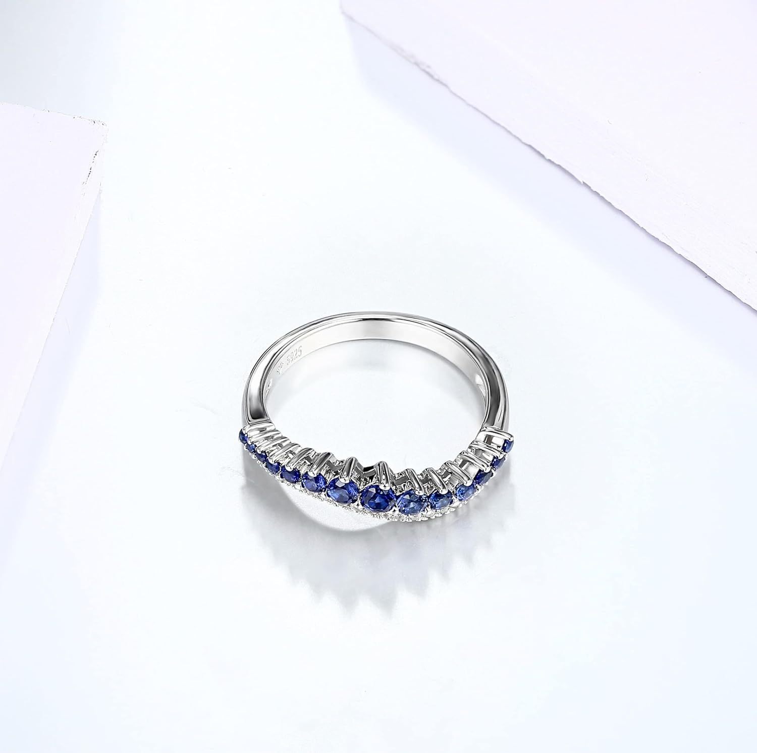 Blue Spinels Sterling Silver Ring Rhodium-plated S925 Created Blue Sapphire Round Cut Wedding Rings Engagement Jewelry For Wemon