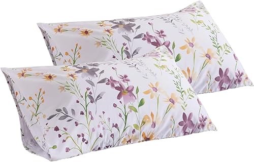 Miniatura 6 de QSH Juego de 2 fundas de almohada 100% de algodón egipcio con estampado botánico de flores amarillas, fundas de almohada de algodón de lujo, fundas