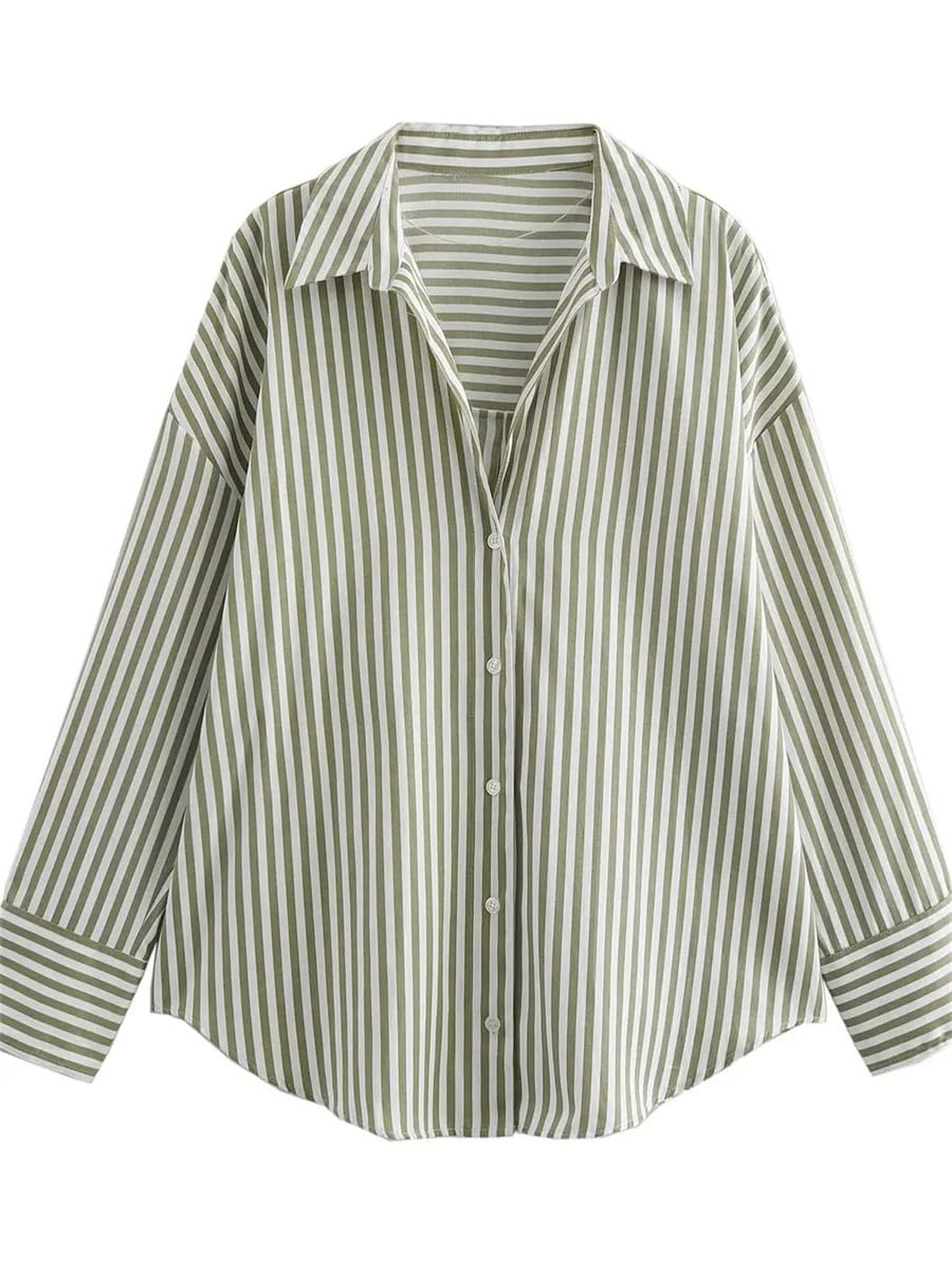 Camisa básica de popelina para mujer, estilo retro, con solapa, manga larga, abotonada, versátil