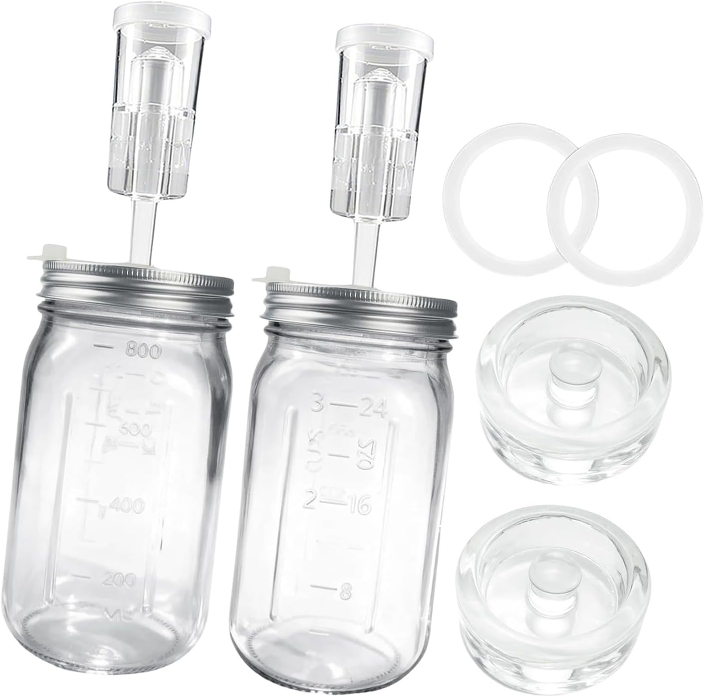32oz Glass Fermentation Set Featuring Escape Mechanism and Adjustable Seal for Homemade Preserves Cabbage and Fermented Tea Kimchi Making Container