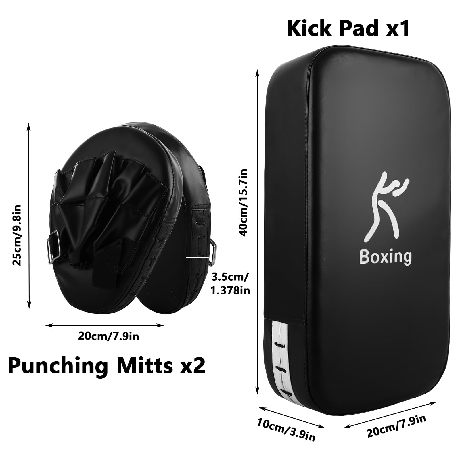 Boxhandschuhe und Kickpack-Set, Boxhandschuhe, Fokus-Pads, Thai-Pads, Karate-Kick-Pads für Kickboxen, Kampfsport, UFC, MMA-Training – 1 x Kick-Pad und 2 x Boxhandschuhe