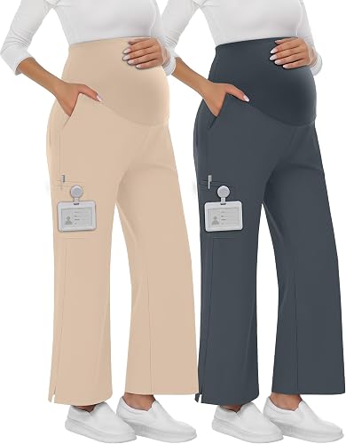 Sweetyweee 2 Pack Women's Maternity Scrub Pants with 6 Pocke