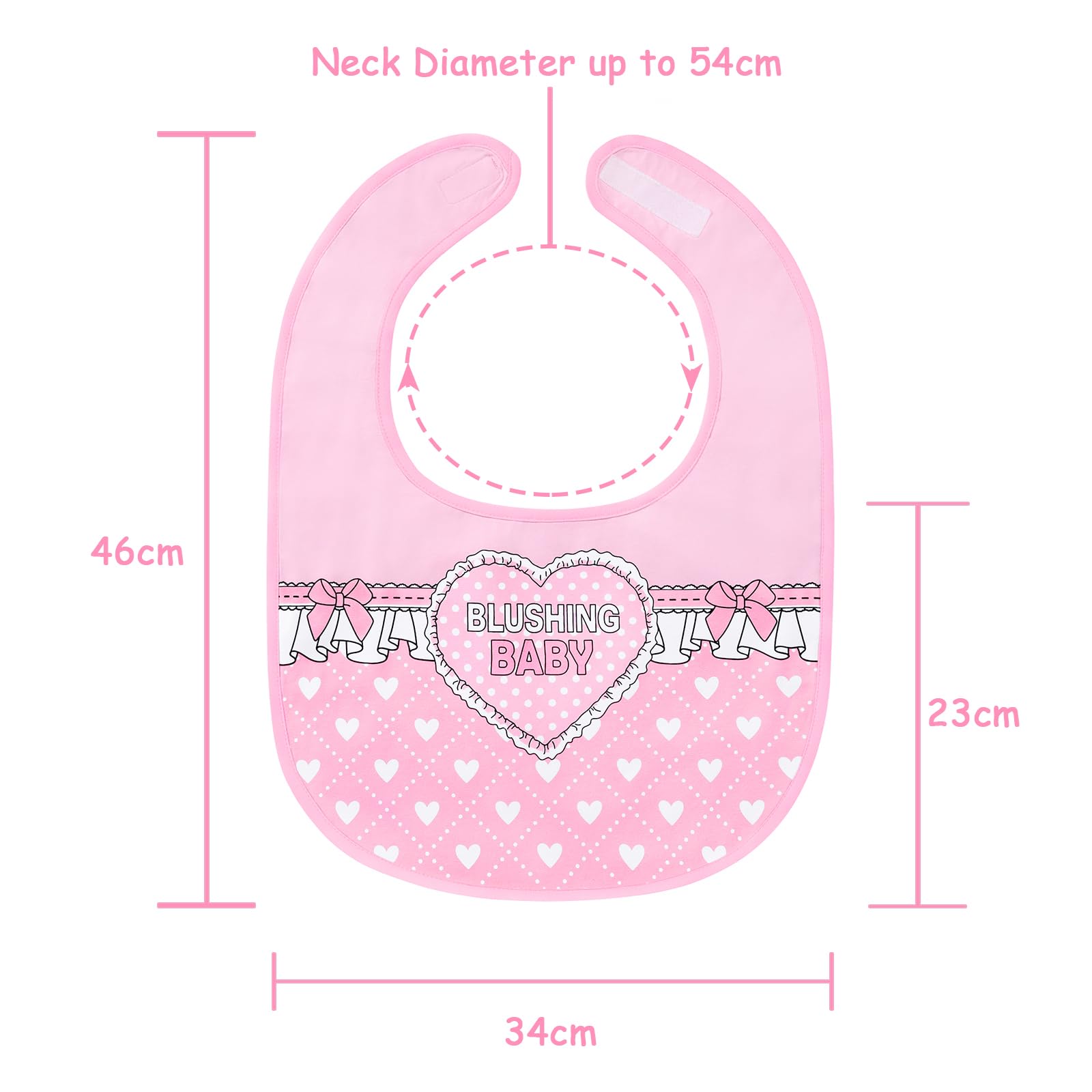 LittleForBig Bawełniany wodoodporny śliniak dla dorosłych z nadrukiem Babydoll z regulowanym zapięciem na rzep - Śliniak dla dorosłych Blushing Baby