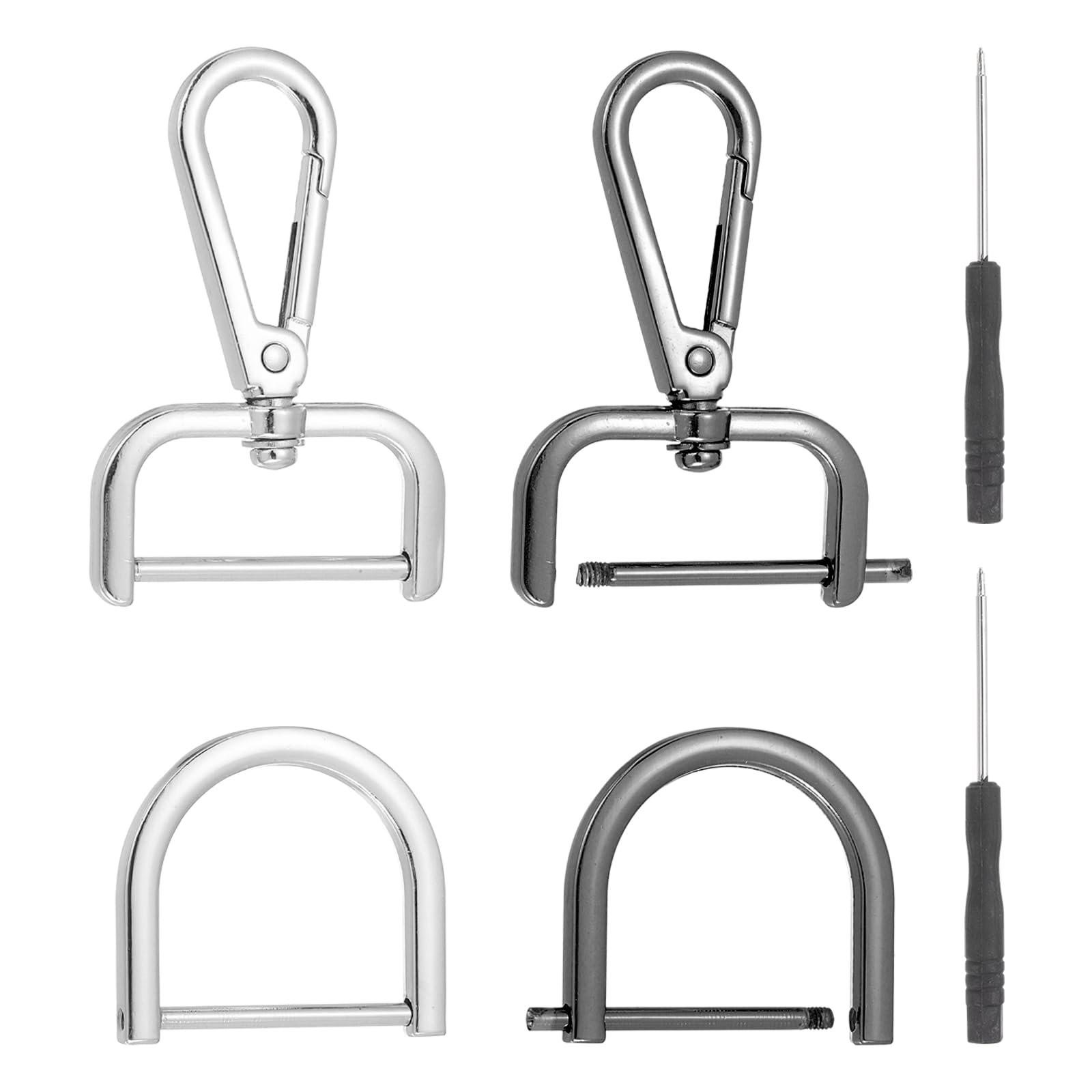 sourcing map 6 Pcs Swivel Clasp Hooks, Detachable Snap Hooks Swivel Lobster Claw Clasps with D Rings and Screwdriver for Bag Strap Purse Lanyard DIY Craft Hardware (Silver/Gunmetal, 1.26Inch)