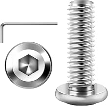 20Pcs M8 Bolts, M8 x 15mm Flat Head Hex Socket Screws, 304 Stainless Steel Furniture Bolts, Full Thread Machine Screws with Hex Key