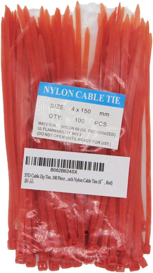 6 Inch Orange Zip Ties (100 Pieces), 40lb Strength, Nylon Cable Wire Ties