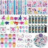 Capoda 146 Pcs Mermaid Party Favors Bulk for Girls Paper Glasses Slap Bracelets Stickers Rings Grow in Water Sea Animals Bookmarks for Mermaid Birthday Gifts Goodie Bag Fillers Party Decorations
