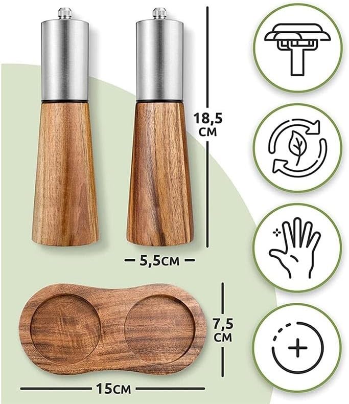 Spice Grinder Manual Salt and Pepper Grinder Set with Base Stainless Steel Salt Grinder Adjustable Grinder Suitable for Kitchen BBQ Picnic Salt and Pepper Shakers Grinding (Color : 2Pcs Sets
