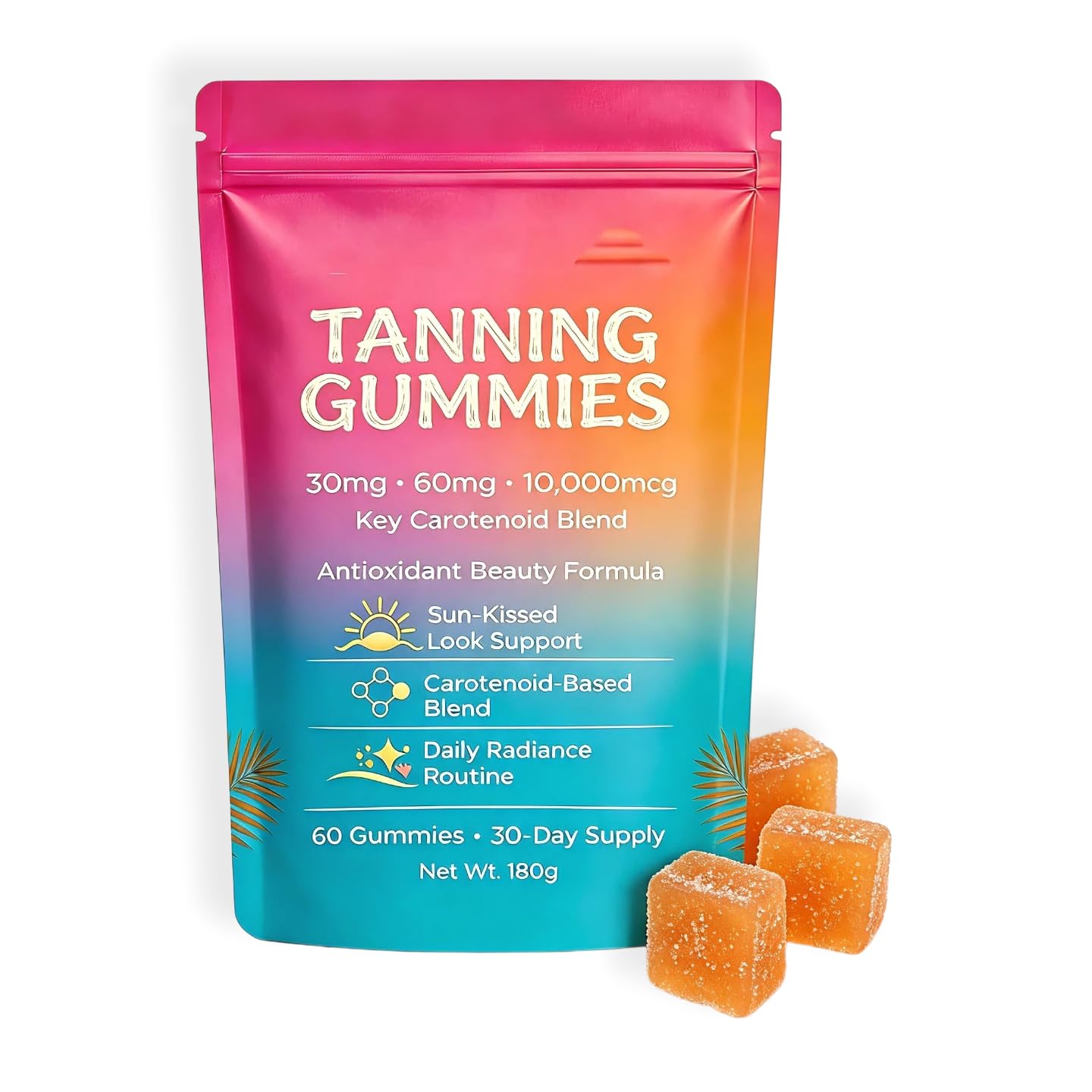 Skin Tanning Gummies – Antioxidant Beauty Gummies with Beta-Carotene & Lycopene, Supports Healthy-Looking Skin, Daily Routine, 60 Count (1pc)
