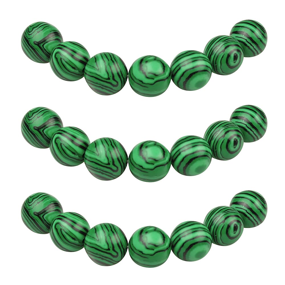 MJDCB Round Stone Beads 6mm Synthetic Malachite Loose Gemstone Beads for Jewelry Making Bracelet Necklace 60pcs