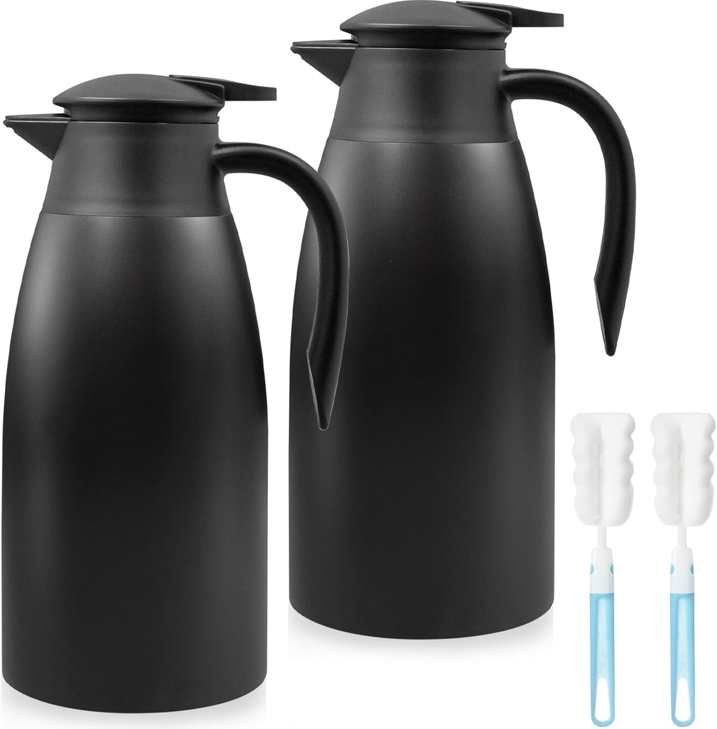2 Pack 2L Thermal Coffee Carafe Jug, 68 OZ Black Stainless Steel Insulated Jug Tea Pot, Double Walled Vacuum Carafe Jugs for Coffee Tea Hot Water Hot Beverage (12+ Hrs Heat&24+ Hrs Cold Retention)
