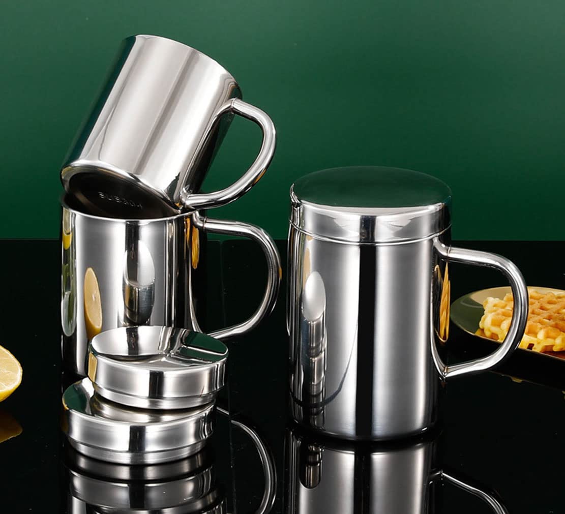 luvtree Dubbelwandige koffiemok, geïsoleerde theekopjes van roestvrij staal, melkbeker van metaal met handvat, 500 ml