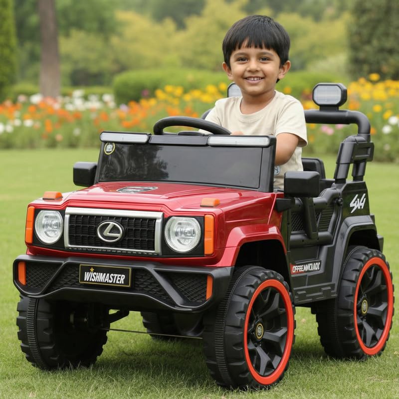 Image of Wishmaster 4x4 Kids Electric Ride On Jeep with Remote Control | Battery Operated Car for Kids 2-6 Years | RGB LED Lights, Bluetooth Music | Birthday Gift | 1-Year Warranty On Motors & Motherboard