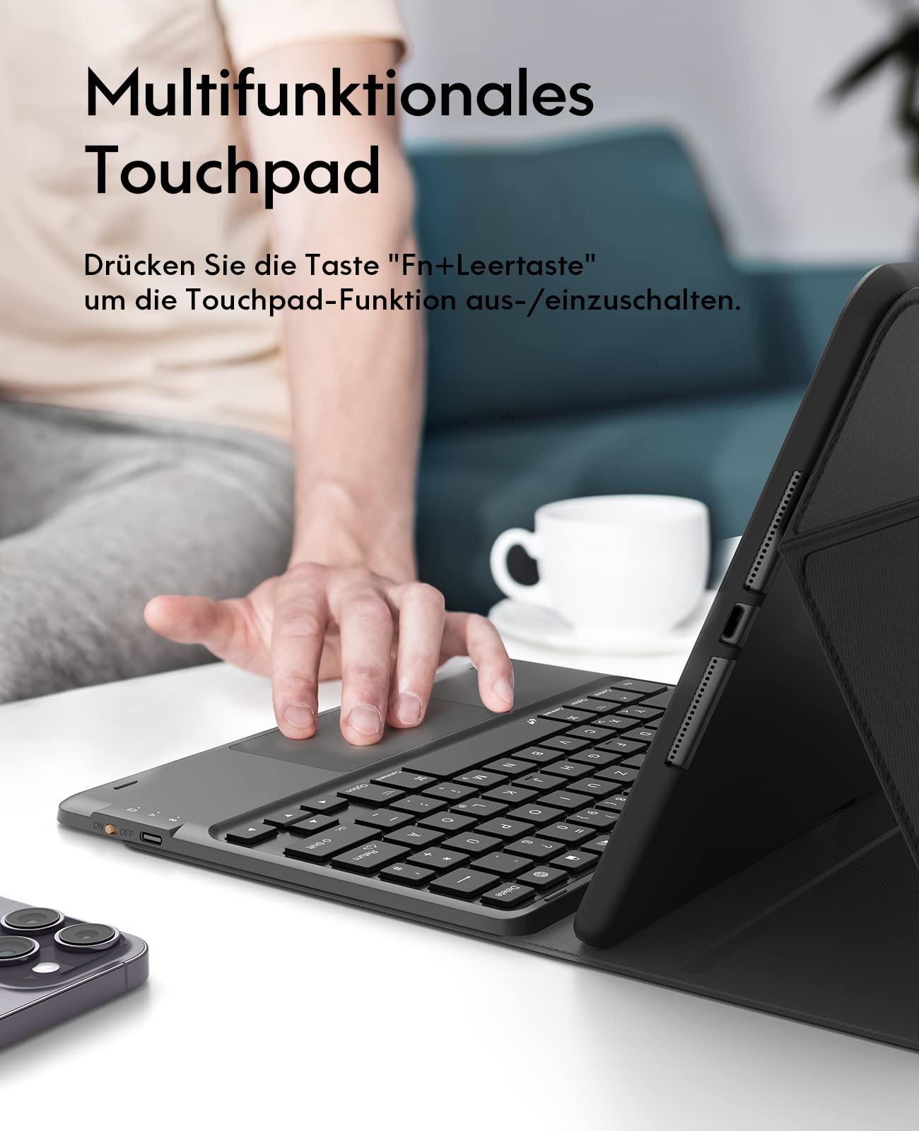 CHESONA Tastatur Hülle für iPad 10.2 Zoll 9/8/7 Generation | 7-Farbige Beleuchtung, 2 BT Kanäles, Wiederaufladbar Abnehmbare QWERTZ Tastatur, Schwarz