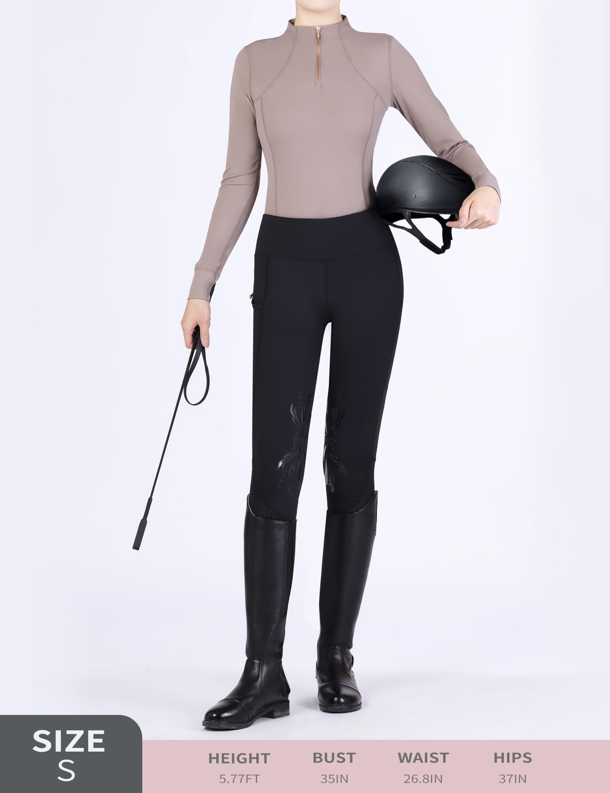 Harrison Howard Chemise d'équitation à manches longues avec fermeture éclair 1/4 pour femme