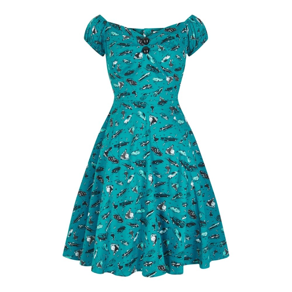 Collectif VintageWomen's Flared Mini Dolores 50s Car Print Doll Dress