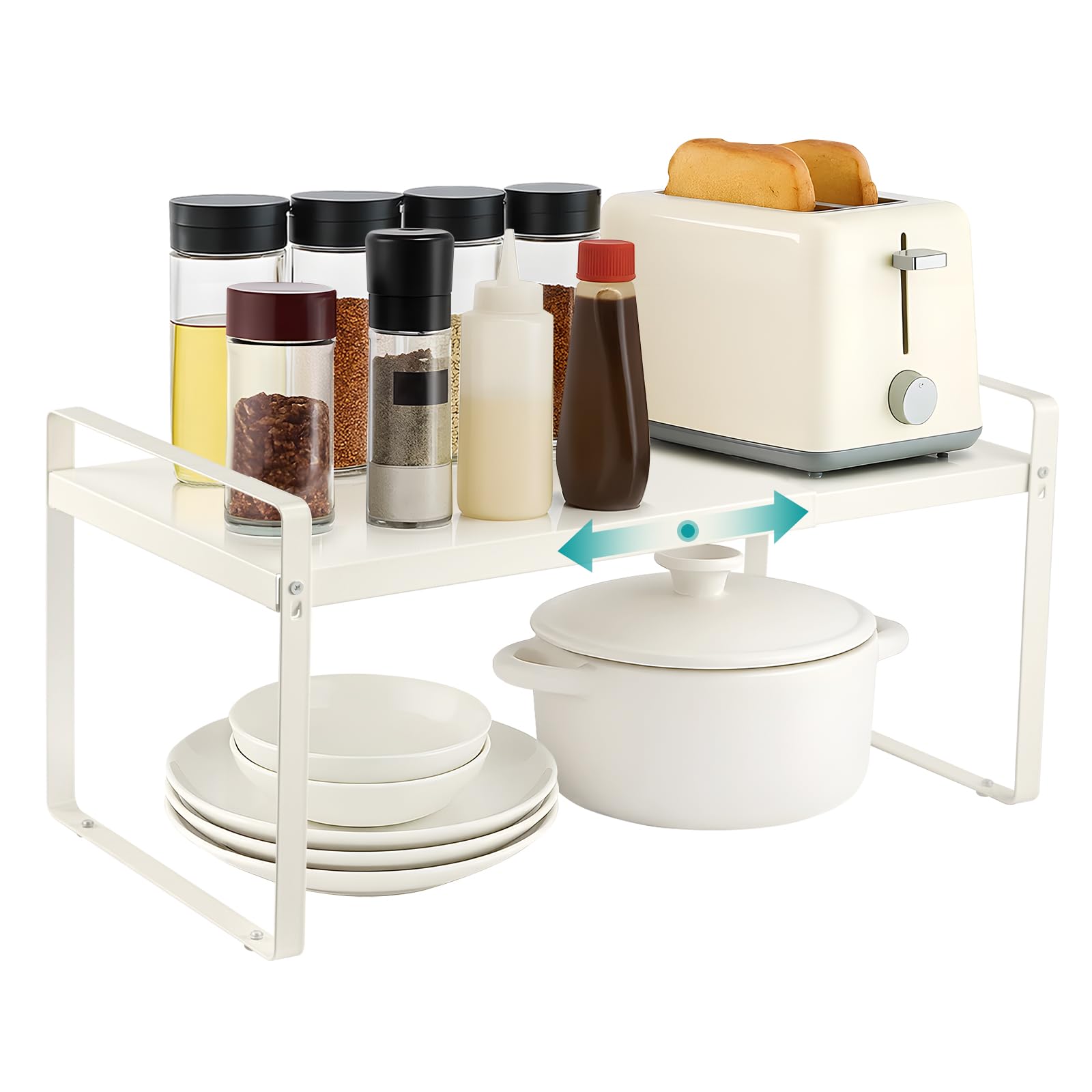 2 Tier Expandable Kitchen Cupboard Organiser Multi-Purpose Shelf Organiser