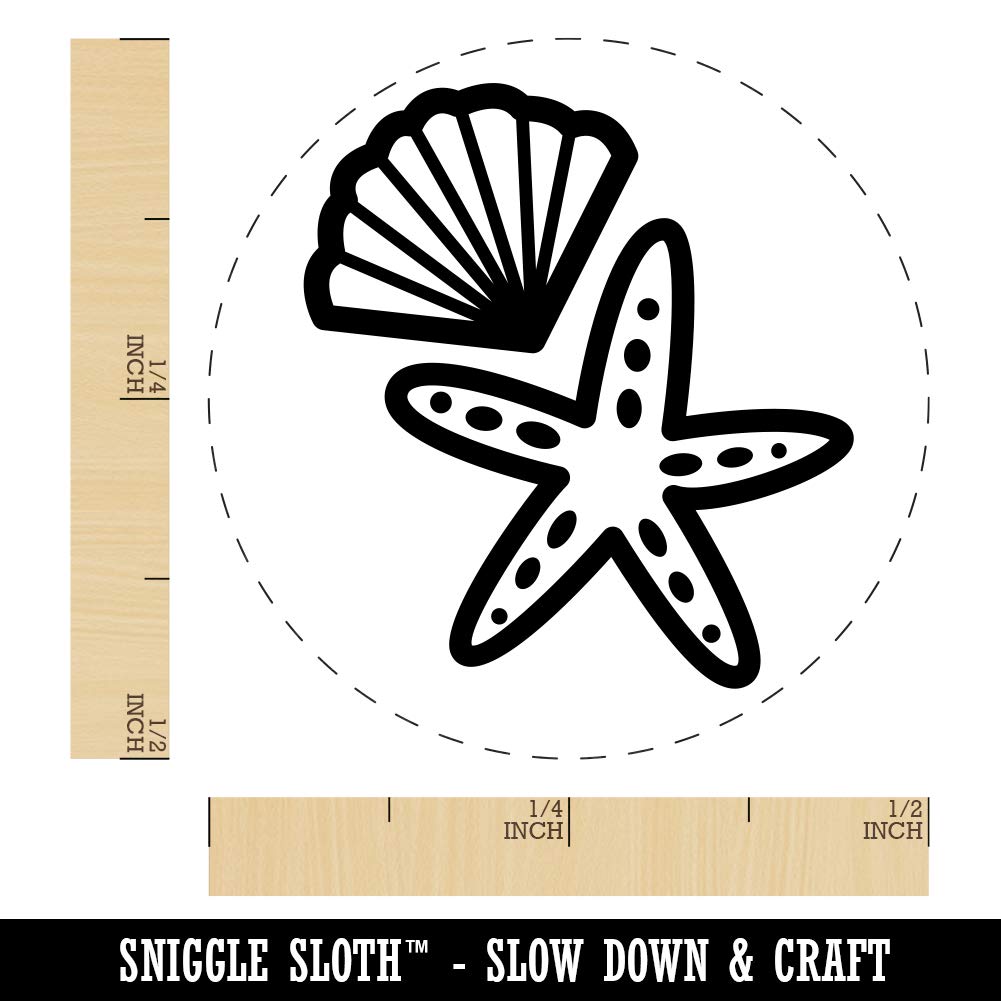 Starfish and Shell Beach Tropical Doodle Rubber Stamp for Stamping Crafting Planners - 1/2 Inch Mini