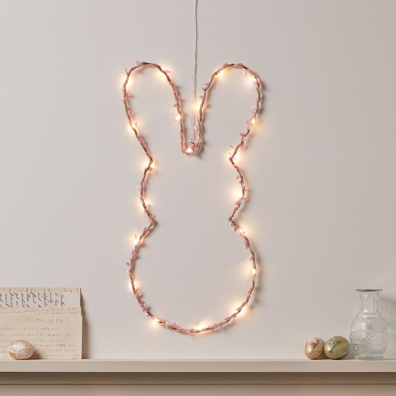 Lights4fun Pink Battery Operated Micro Led Easter Bunny Wall Light Hanging Decoration For Indoor Use 50Cm