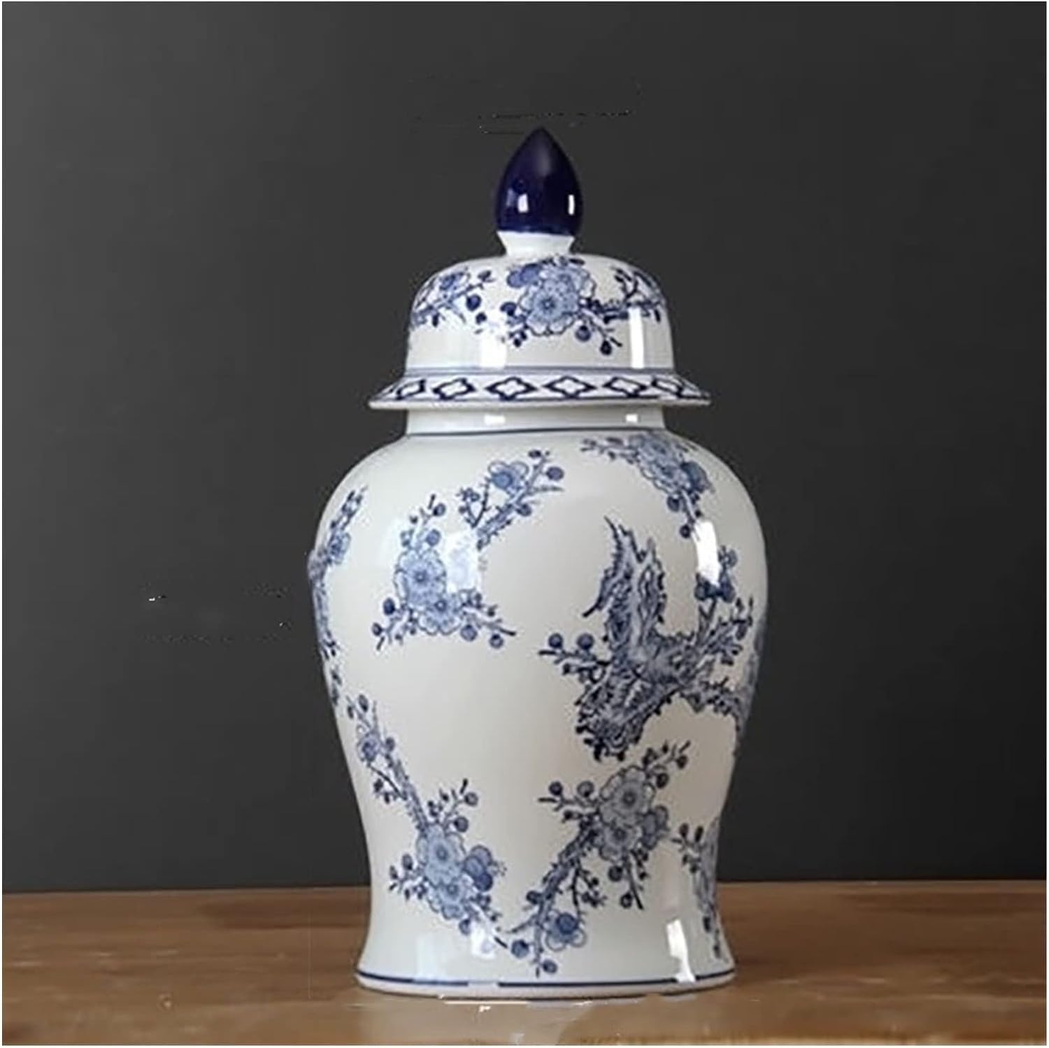Vase Desktop Painted Tetragonal Ceramic Vase Chinese Blue White Porcelain Plum Blossom Relief Craft Tall Floor Vases for Living Room